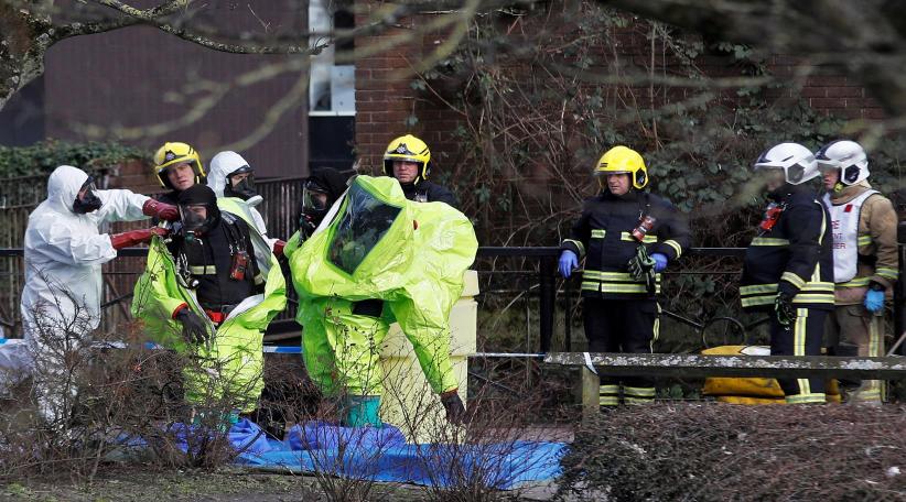 The forensic tent, covering the bench where Sergei Skripal and his daughter Yulia were found