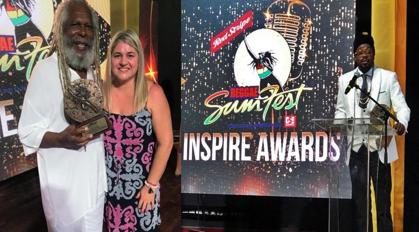 Bob Andy and Karina Giorgenello of ABC MUNDIAL. The "Inspire Awards" were presented within the Reggae Sumfest 2018. Montego Bay, Jamaica