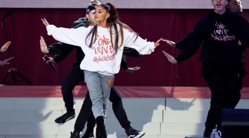 An "overwhelmed" Ariana Grande has spoken of her "love" for Manchester as she performed in the city for the first time since her tribute concert in the wake of the Manchester Arena bombing.