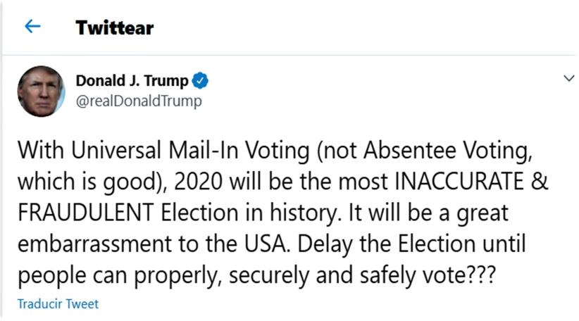 Trump plantea aplazar las elecciones presidenciales de noviembre en Estados Unidos