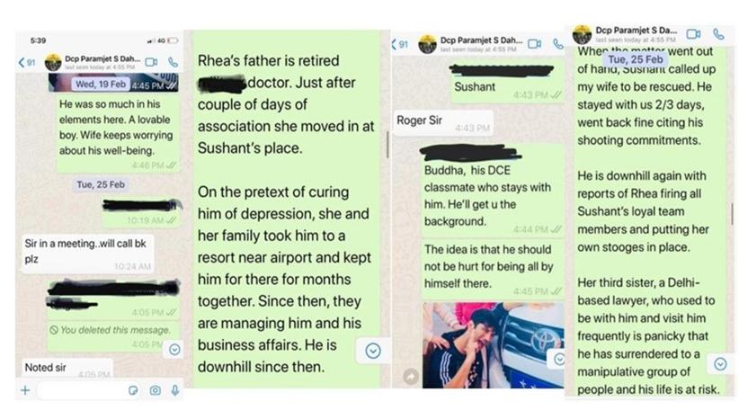 Sushant Singh Rajput's family shared screenshots of WhatsApp chat sent to Mumbai Police informing them in February that the actor's life was in danger.