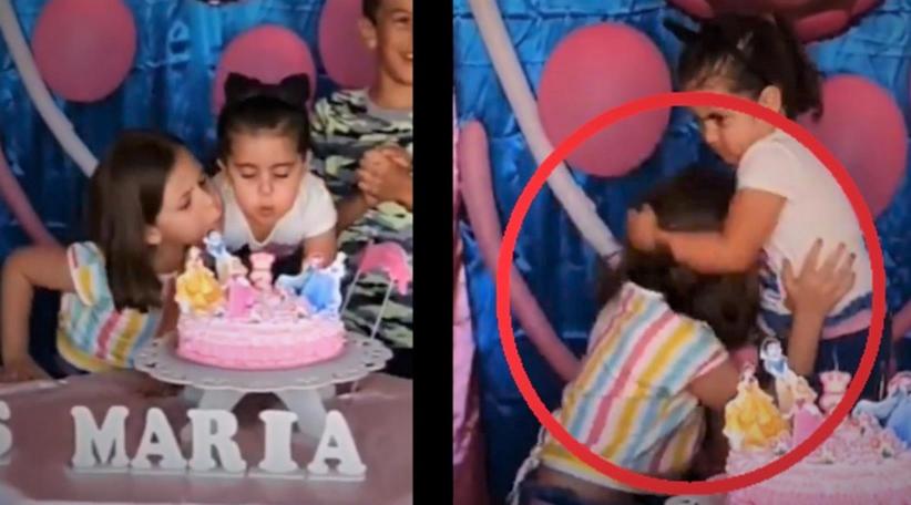 Una niña apagó la velita de la torta de cumpleaños de su hermanita y la travesura se volvió viral
