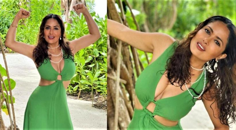 Salma Hayek muestra sus famosas curvas con un vestido verde para celebrar los 17 millones de seguidores de Instagram