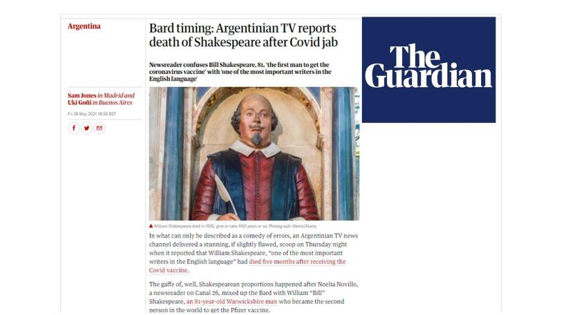 Insólito blooper:  Presentadora de la tv argentina lamenta la muerte del poeta William Shakespeare