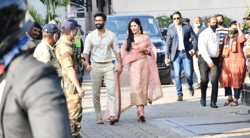 Katrina Kaif in sindoor, chooda, poses with hubby Vicky Kaushal in Mumbai