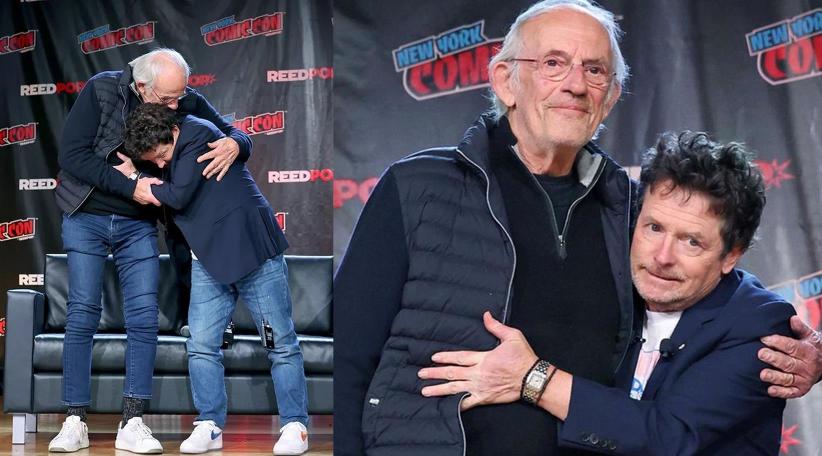 Michael J. Fox y Christopher Lloyd en emocionante reencuentro de "Volver al futuro" en Comic Con de NY