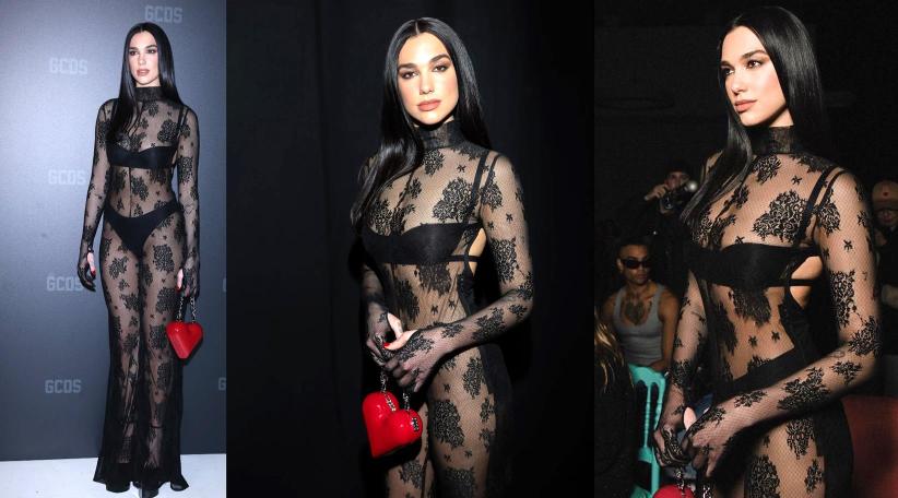 Dua Lipa lució un sexy body transparente para la Semana de la Moda de Milán