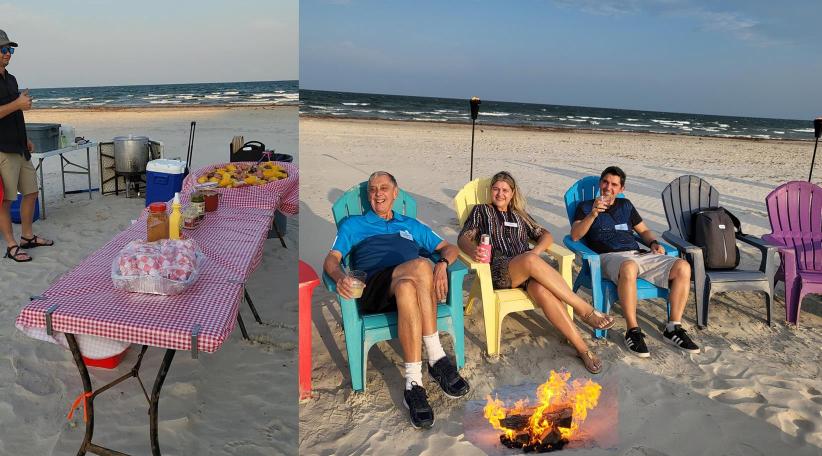 Fogata, tragos y camarones en la playa de Port Aransas