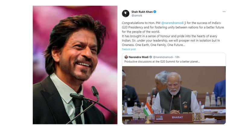 Shah Rukh Khan felicitó al Primer Ministro de India Narendra Modi por el éxito de la Cumbre del G20