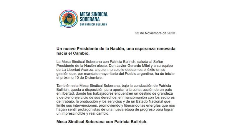 Comunicado de la Mesa Sindical Soberana