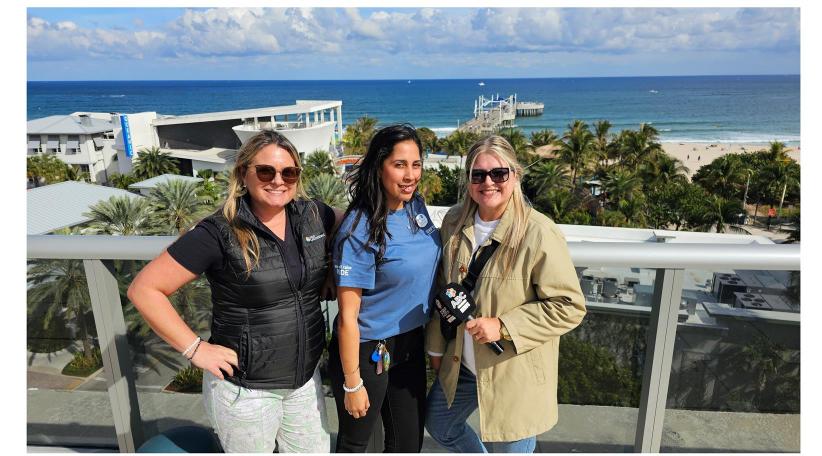 Caitlan Etchevers, Global Business and Travel Commerce Manager of Visit Lauderdale, alongside Vanessa Fuller, Social Sales Manager of the Hilton hotels in Pompano, and Karina Giorgenello, CEO of ABC MUNDIAL