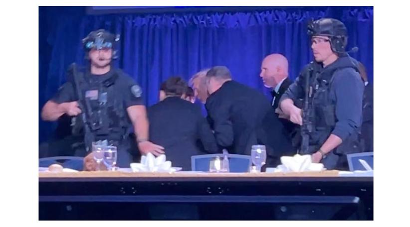 Donald Trump evacuated after shots fired at White House Correspondents’ Dinner.