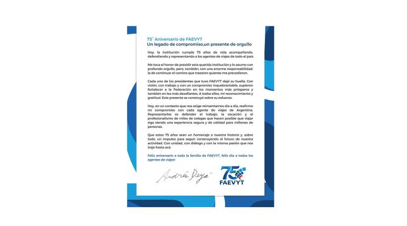 FAEVYT celebra 75 años representando a los agentes de viajes en Argentina.