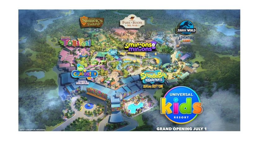Universal Kids Resort abrirá oficialmente el 1 de julio en Texas con experiencias inspiradas en Shrek, Minions, Jurassic World y Bob Esponja.