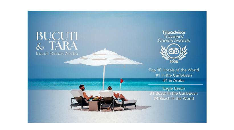 Bucuti &amp; Tara Beach Resort es nombrado el hotel número 1 del Caribe y se ubica entre los 10 mejores hoteles del mundo.