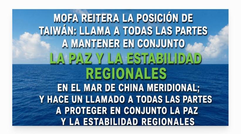 Taiwán reafirma su política sobre el Mar de China Meridional 10 años después del fallo internacional.