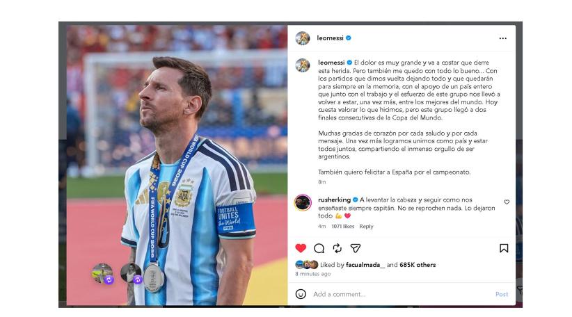Messi: "Hoy cuesta valorar lo que hicimos, pero este grupo llegó a dos finales consecutivas del Mundial".