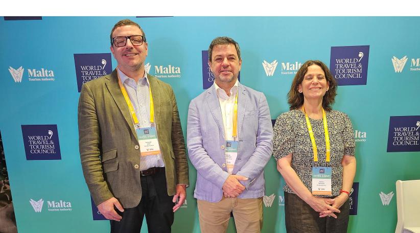 Valentín Díaz Gilligan, President of the Buenos Aires City Tourism Board, alongside Karina Perticone, Executive Director of Visit Buenos Aires, and Fernando Amer, Director of Tourism Promotion at Visit Buenos Aires.