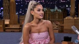 Ariana Grande speaking on Fallon's NBC talk show
