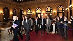  Los líderes independentistas, condenados a prisión por su implicación en la organización del referéndum del 1-O y la declaración unilateral de independencia posterior fueron  una comisión encabezada por el presidente de la Generalitat, Quim Torra, y el presidente del Parlament, Roger Torrent.