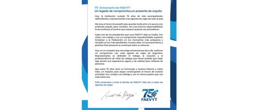 FAEVYT celebra 75 años representando a los agentes de viajes en Argentina.