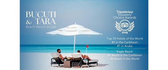 Bucuti &amp; Tara Beach Resort es nombrado el hotel número 1 del Caribe y se ubica entre los 10 mejores hoteles del mundo.