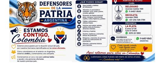 Colombianos en Argentina lanzan campaña solidaria para ayudar a compatriotas afectados por el terremoto.