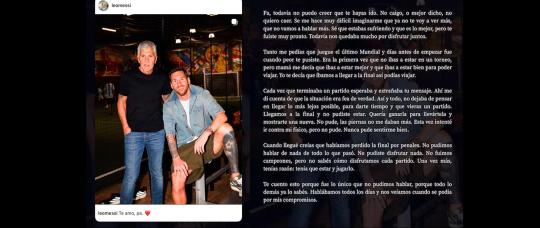 Messi despidió a su padre con una carta: “No sé cómo seguir. Yo solo jugaba al fútbol y ahora tengo bastantes dudas de que vaya a seguir haciéndolo por mucho tiempo más”.